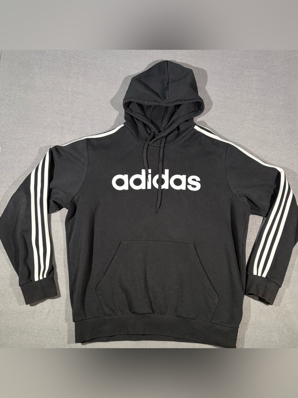 Adidas 3-Stripe Black Pullover Hoodie Men’s Size L